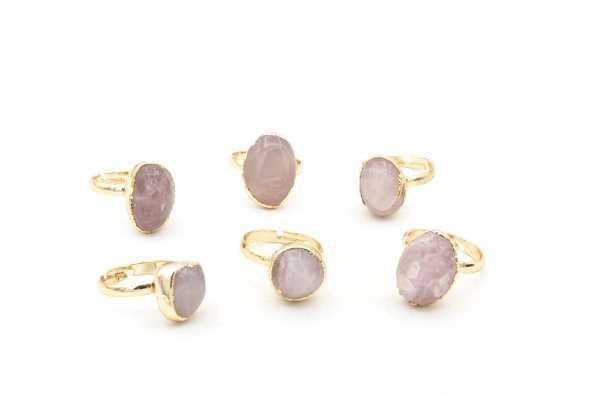 Altın Rengi Pembe Kuvars Taşlı Ayarlanabilir Yüzük 002 - Resim 3