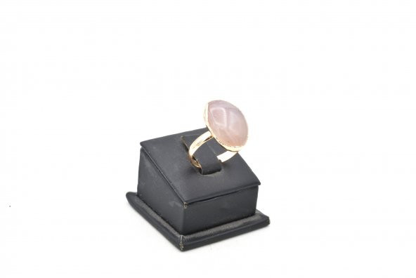 Altın Rengi Pembe Kuvars Taşlı Ayarlanabilir Yüzük 002 - Resim 4