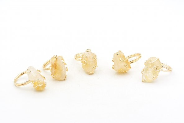 Altın Rengi Sitrin Taşlı Ayarlanabilir Yüzük 001 - Resim 3