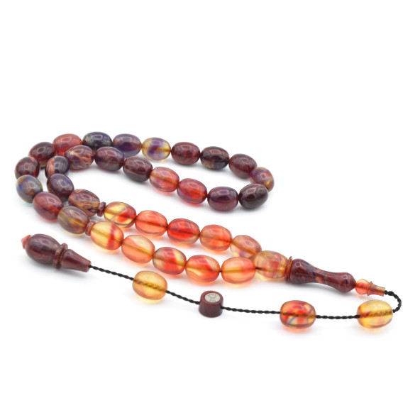 Kemal Kuş İmzalı Beyzi Kesim Renkli Sıkma Kehribar Tesbih ürün görseli 1