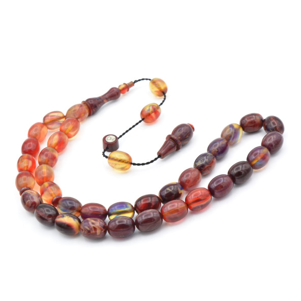 Kemal Kuş İmzalı Beyzi Kesim Renkli Sıkma Kehribar Tesbih - Resim 2