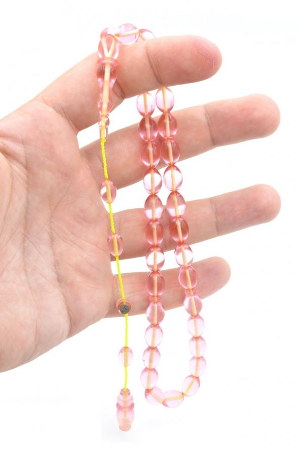 Hacı Tüver İmzalı Beyzi Pembe Ateş Kehribar Tesbih - Resim 4