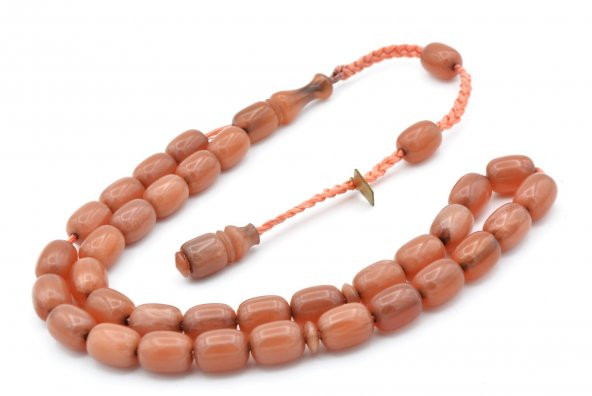 Cüneyd Usta İmzalı Kapsül Bej Sıkma Kehribar Tesbih - Resim 3