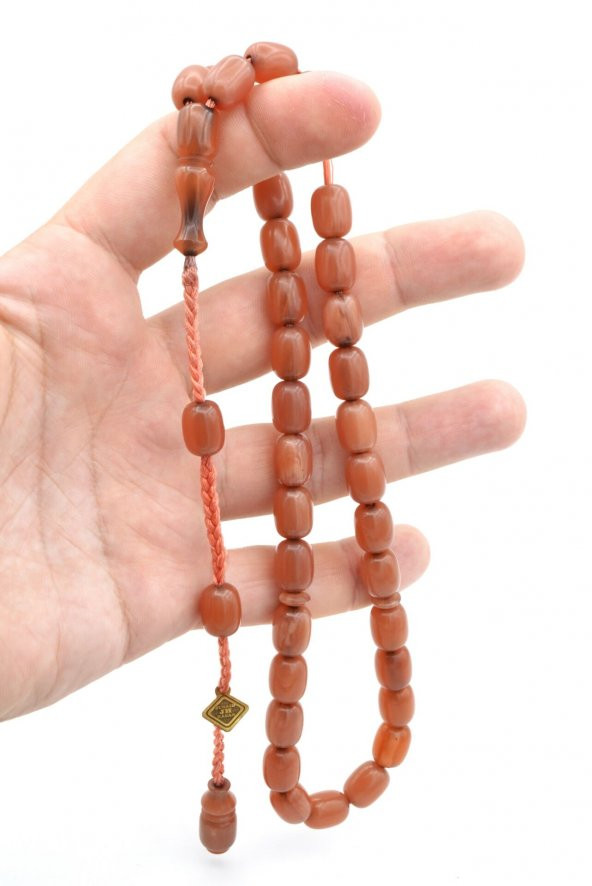 Cüneyd Usta İmzalı Kapsül Bej Sıkma Kehribar Tesbih - Resim 4