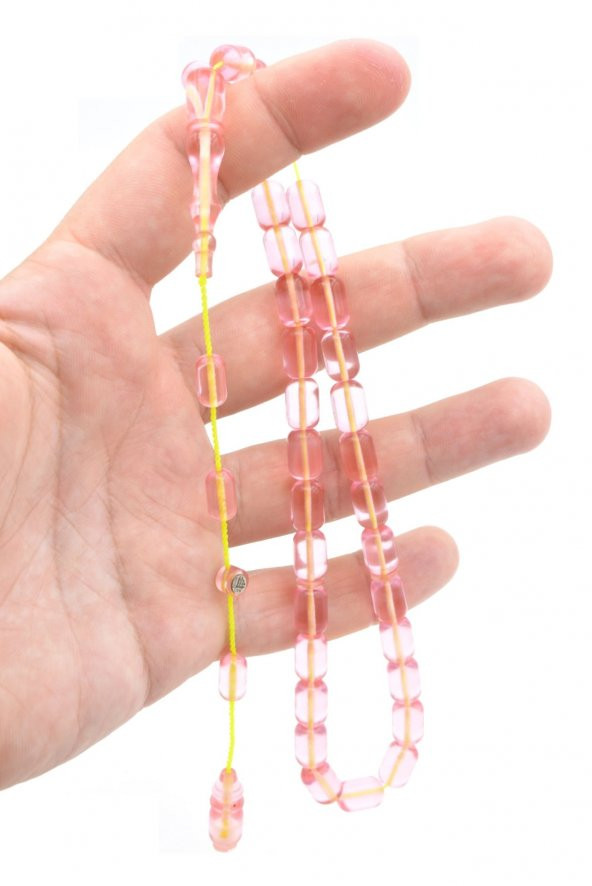 Hacı Tüver İmzalı Kapsül Pembe Ateş Kehribar Tesbih - 4