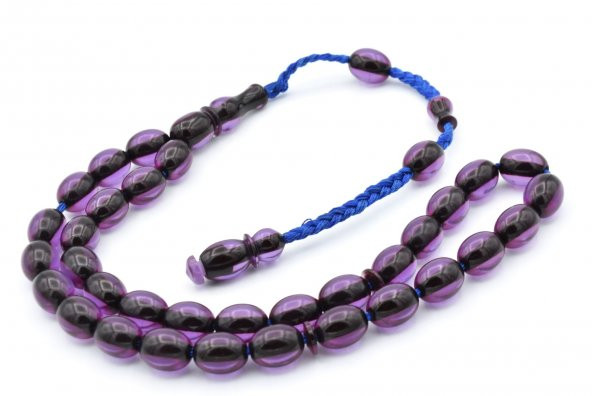 Cüneyd Usta Yapımı Beyzi Mor Sıkma Kehribar Tesbih - Resim 3