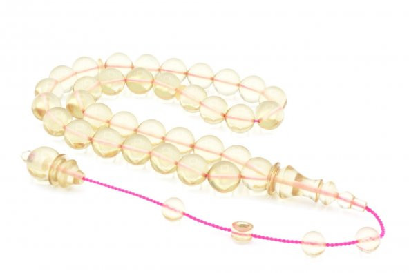 Ömer Mekik İmzalı Küre Kesim Şeffaf Ateş Kehribar Tesbih ürün görseli 1