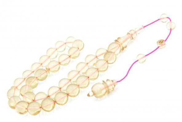 Ömer Mekik İmzalı Küre Kesim Şeffaf Ateş Kehribar Tesbih - Resim 2