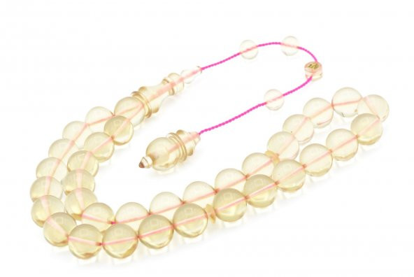 Ömer Mekik İmzalı Küre Kesim Şeffaf Ateş Kehribar Tesbih - Resim 3