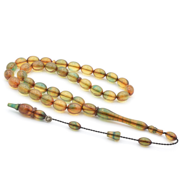 Murat Akbulut İmzalı Beyzi Kesim Mavi Ateş Kehribar Tesbih ürün görseli 1