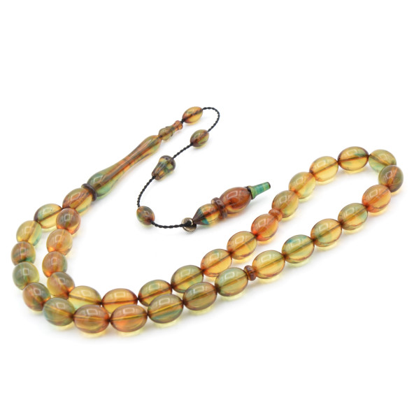 Murat Akbulut İmzalı Beyzi Kesim Mavi Ateş Kehribar Tesbih - Resim 2