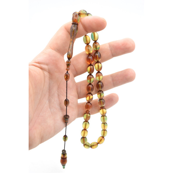 Murat Akbulut İmzalı Beyzi Kesim Mavi Ateş Kehribar Tesbih - Resim 3