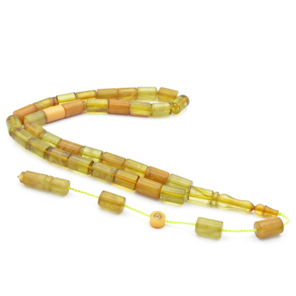 Ahmet Dağ İmzalı Kesme Model Beyaz Yeşil Sıkma Kehribar Tesbih ürün görseli 1