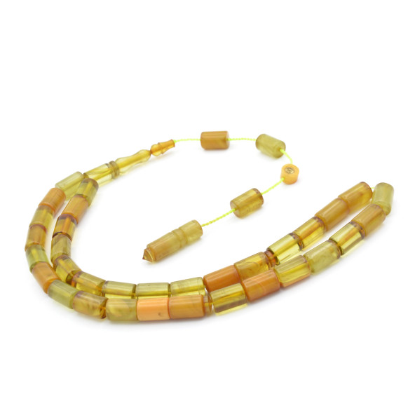 Ahmet Dağ İmzalı Kesme Model Beyaz Yeşil Sıkma Kehribar Tesbih - Resim 2