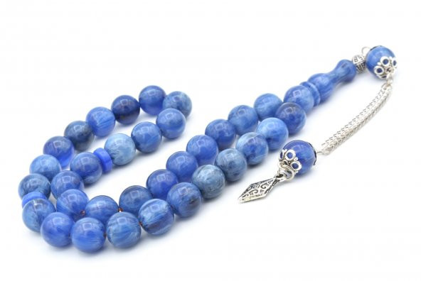 Gümüş Kaplamalı Küre Kesim Hareli Lacivert Katalin Tesbih - Resim 2