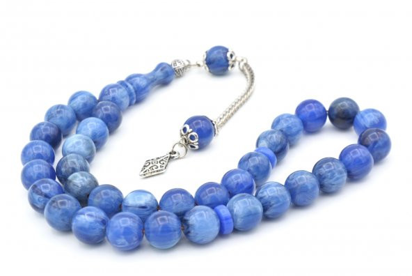 Gümüş Kaplamalı Küre Kesim Hareli Lacivert Katalin Tesbih - Resim 3