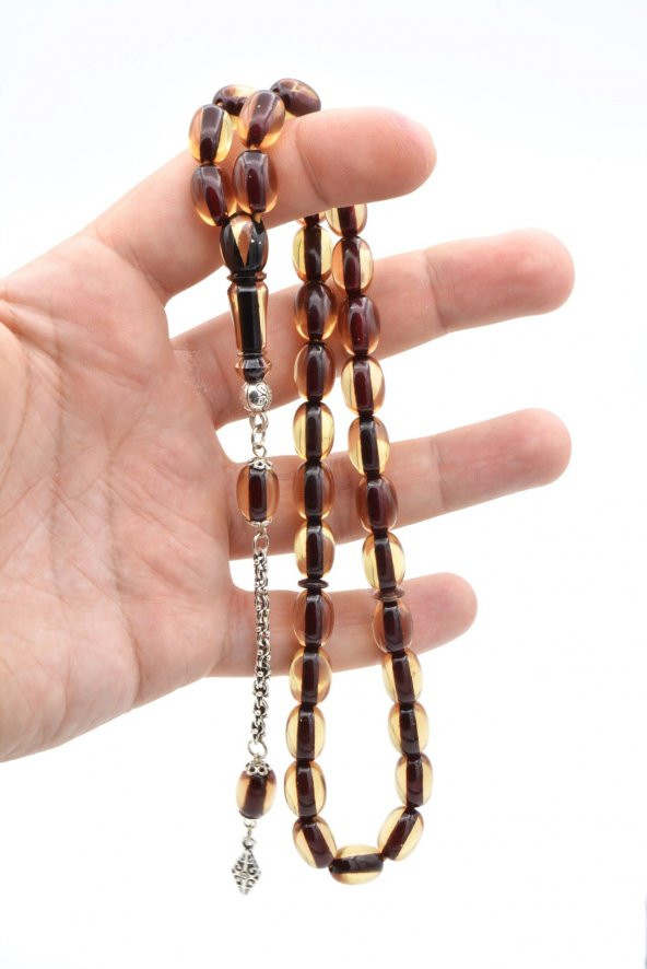 Usta İşi Havşalı Kapsül Kesim Bej Sıkma Kehribar Tesbih - Resim 4