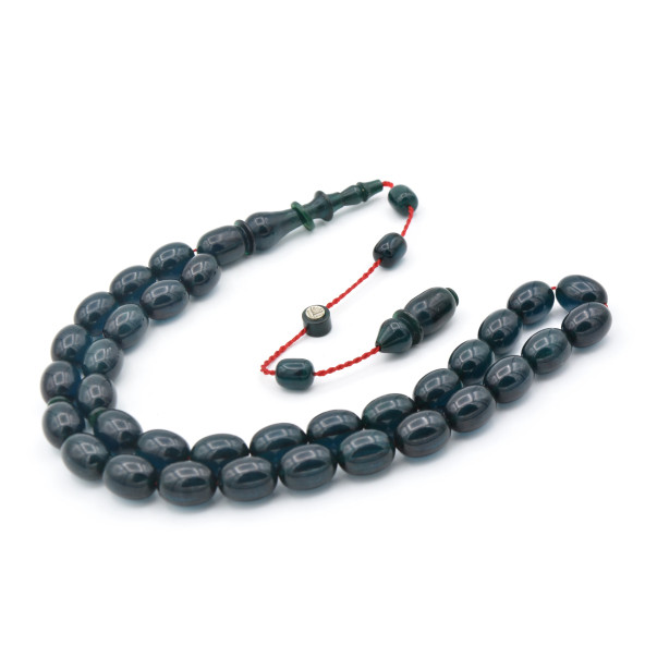 Ahmet Damar İmamesi Halkalı Lacivert Sıkma Kehribar Tesbih - Resim 2