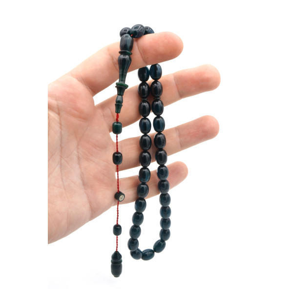 Ahmet Damar İmamesi Halkalı Lacivert Sıkma Kehribar Tesbih - Resim 3