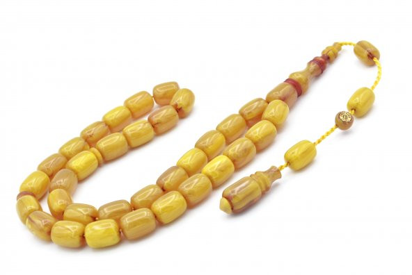 Ebu Sırr İmzalı Kapsül Kesim Damarlı Sarı Katalin Tesbih - Resim 2