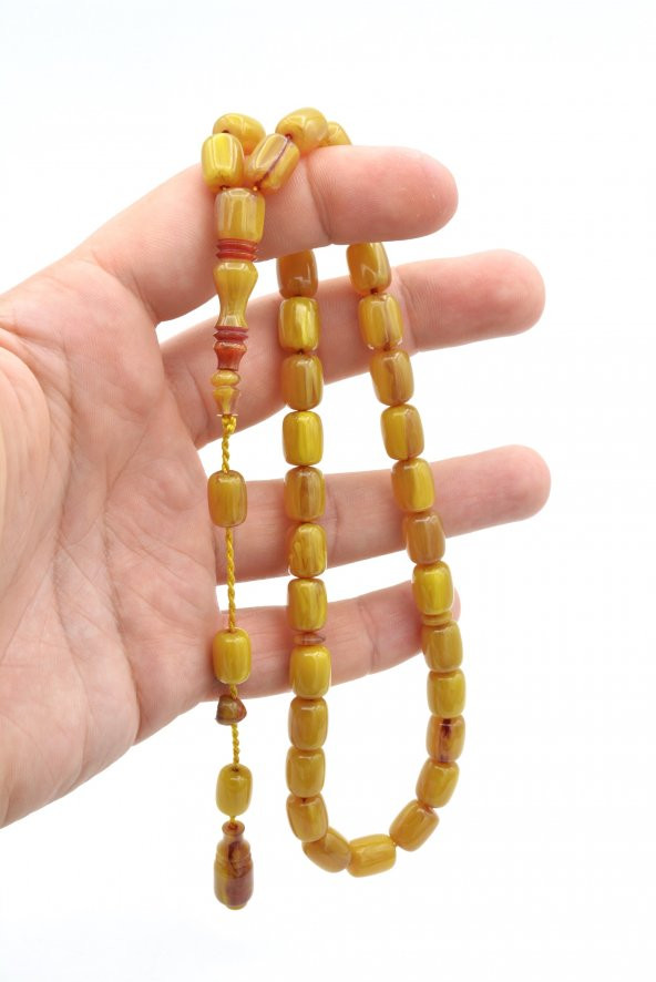 Ebu Sırr İmzalı Kapsül Kesim Damarlı Sarı Katalin Tesbih - Resim 4