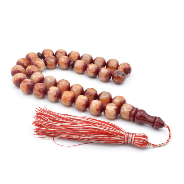 Saçaklı Faset Kesim Dev Boy Bej Sıkma Kehribar Tesbih ürün görseli 1