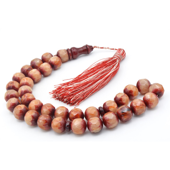 Saçaklı Faset Kesim Dev Boy Bej Sıkma Kehribar Tesbih - Resim 2