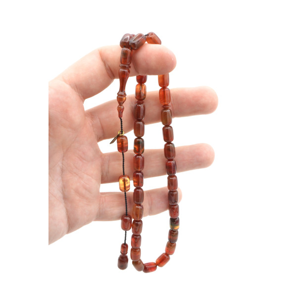 Fares İmzalı Kapsül Kesim Karışık Renk Sıkma Kehribar Tesbih - Resim 3