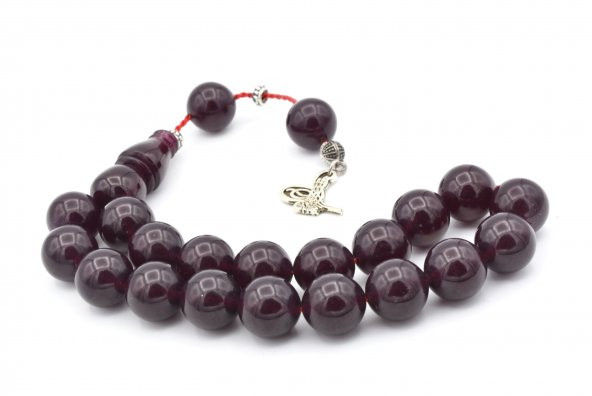 Sistemli Küre Kesim Fuşya Sıkma Kehribar Efe Maskot Tesbih - Resim 3