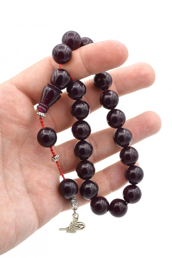 Sistemli Küre Kesim Fuşya Sıkma Kehribar Efe Maskot Tesbih - Resim 4