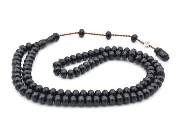 Şükrü Baba İmzalı Basık Model 99 luk Siyah Katalin Tesbih - Resim 3