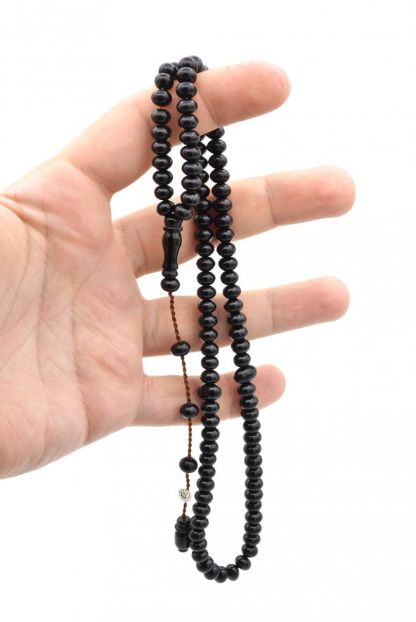 Şükrü Baba İmzalı Basık Model 99 luk Siyah Katalin Tesbih - Resim 4