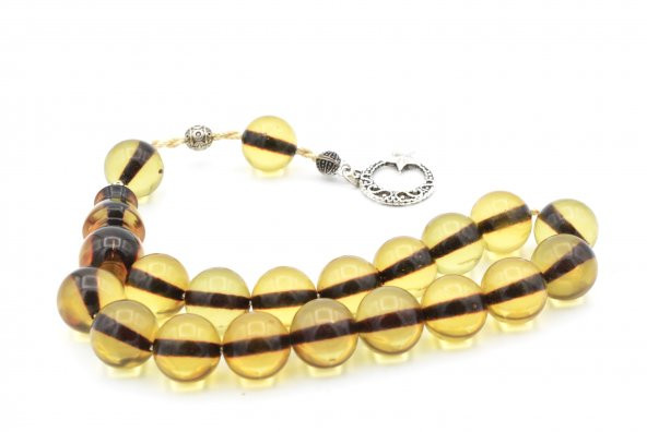 Sistemli Küre Kesim Sarı Sıkma Kehribar Efe Maskot Tesbih - Resim 3