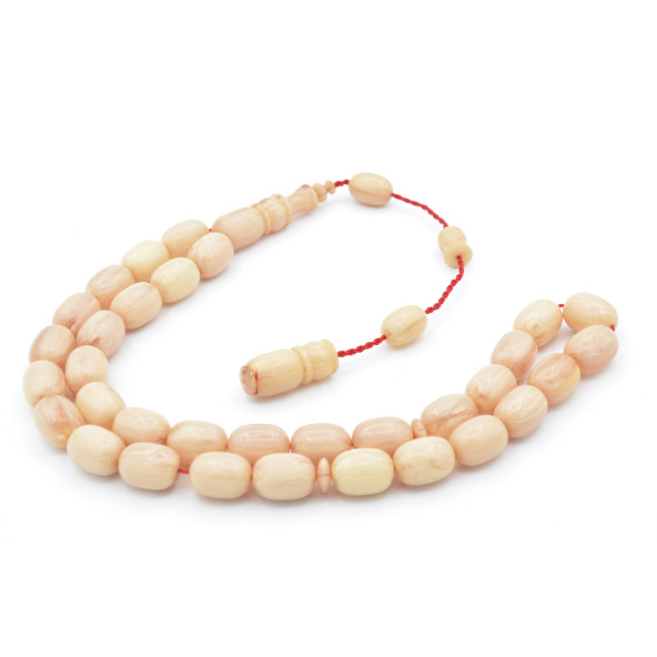 Usta İşi Sistemli Kapsül Kesim Hareli Beyaz Katalin Tesbih - Resim 2