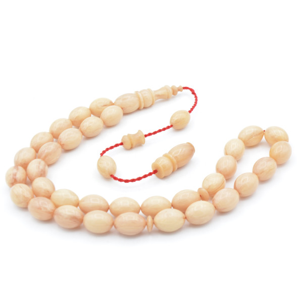 Usta İşi Sistemli Beyzi Kesim Hareli Beyaz Katalin Tesbih - Resim 2