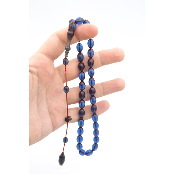 Hikmet Al Said İmzalı Beyzi Kesim Lacivert Ateş Kehribar Tesbih - Resim 3