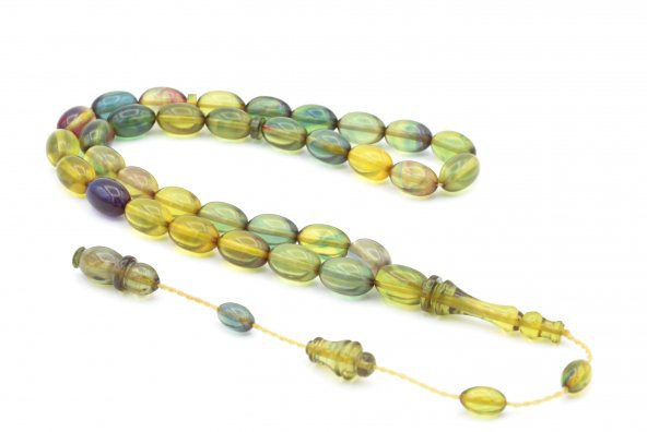 Usta İşi Sistemli Beyzi Kesim Karışık Renkli Ateş Kehribar Tesbih ürün görseli 1