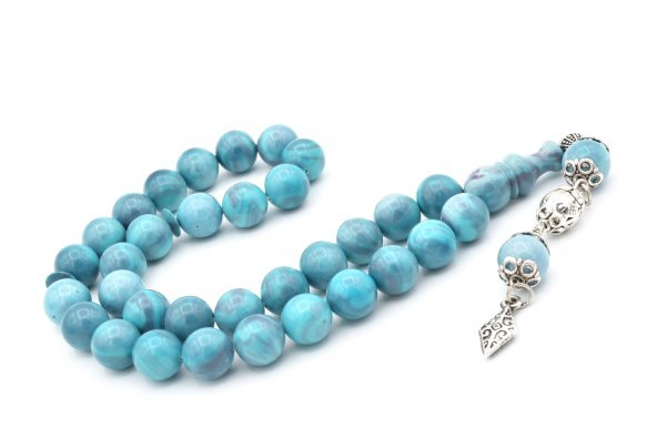 Şenalp Model Küre Kesim Turkuaz Sıkma Kehribar Tesbih - Resim 2