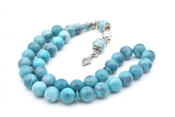 Şenalp Model Küre Kesim Turkuaz Sıkma Kehribar Tesbih - Resim 3