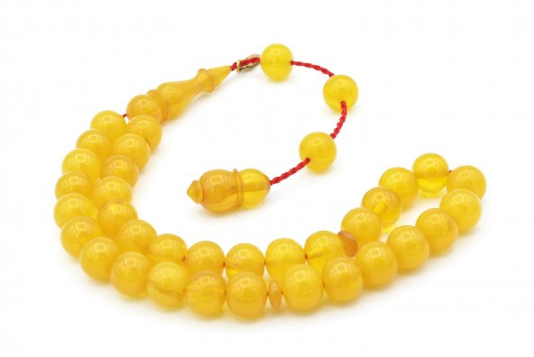 Ebu Sırr İmzalı Küre Kesim Hareli Sarı Sıkma Kehribar Tesbih - Resim 3