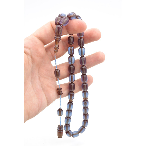 Usta İşi Sistemli Kapsül Kesim Koyu Mavi Katalin Tesbih - Resim 3