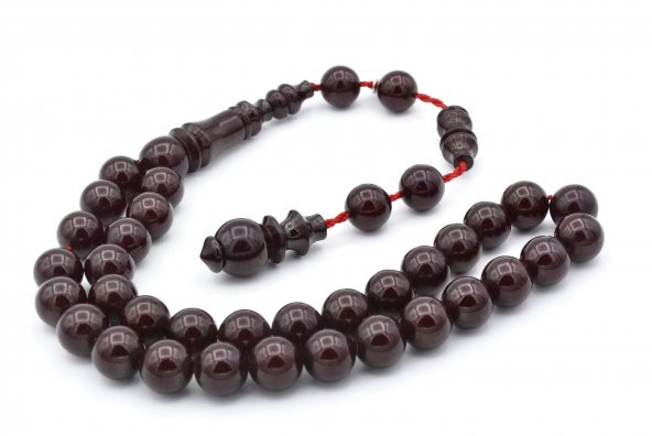 Usta İmzalı Küre Kesim İri Boy Bordo Sıkma Kehribar Tesbih - 3