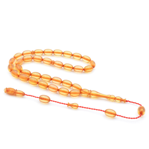 Usta İşi Beyzi Kesim Günlük Boy Şeffaf Sıkma Kehribar Tesbih ürün görseli 1