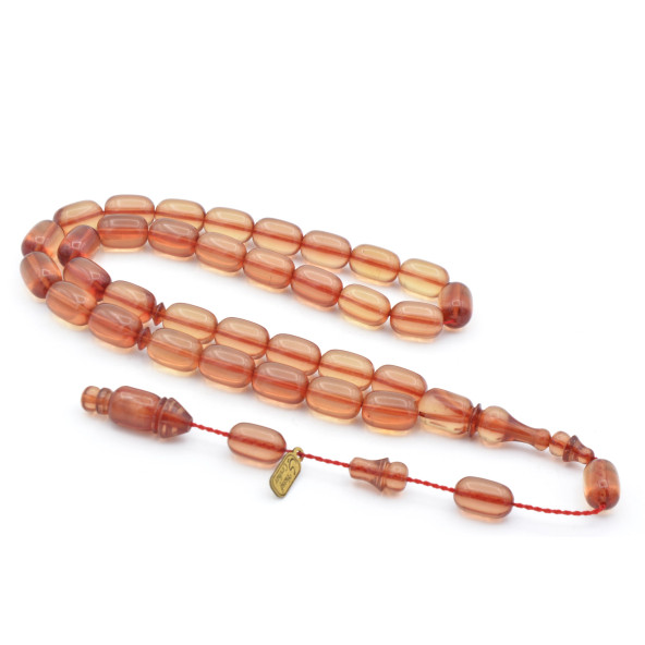 Yusuf Usta İmzalı Kapsül Kesim Şeffaf Delim Bej Ateş Kehribar Tesbih ürün görseli 1