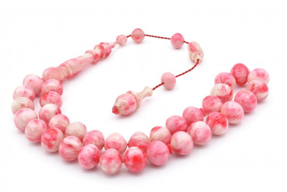 Usta İşi Sistemli Sığırcık Kesim İri Boy Beyaz Pembe Katalin Tesbih - Resim 4