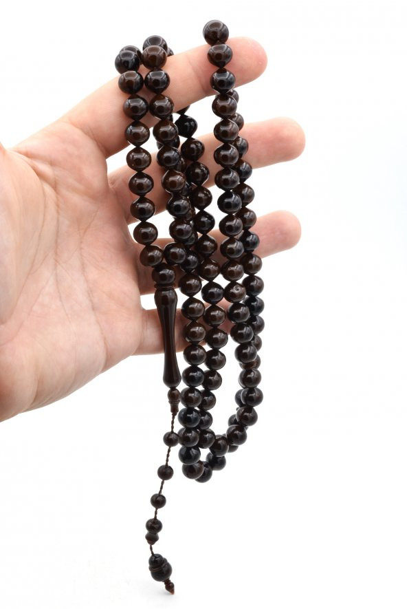 Sistemli Sığırcık Kesim 99 luk Koyu Kahve Uçak Camı Tesbih - 3