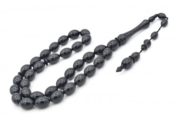 Usta İşi Sistemli Beyzi Kesim Siyah Uçak Camı Tesbih - Resim 2