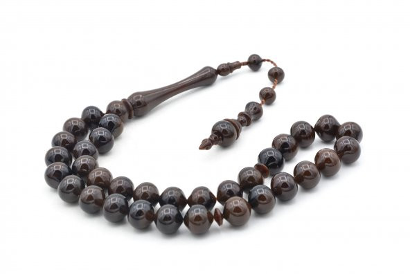 Usta İşi Sistemli Sığırcık Kesim Koyu Kahve Uçak Camı Tesbih - 3