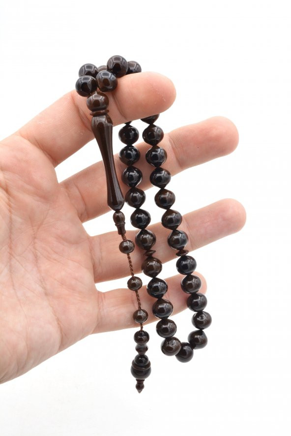 Usta İşi Sistemli Sığırcık Kesim Koyu Kahve Uçak Camı Tesbih - 4