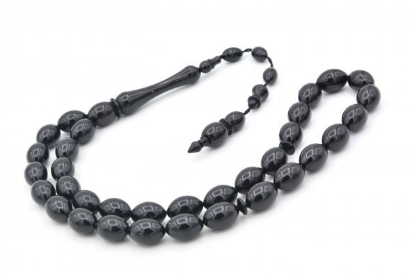 Usta İşi Sistemli Beyzi Kesim Siyah Uçak Camı Tesbih - Resim 3